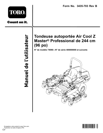 Toro 96in Air Cool Z Master Professional Riding Mower Riding Product Manuel utilisateur | Fixfr