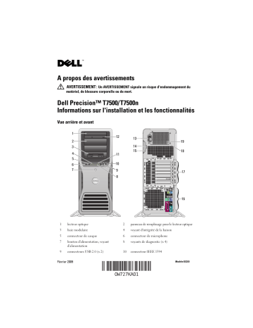 Dell Precision T7500 workstation Guide de démarrage rapide | Fixfr