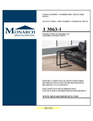 Monarch Specialties I 3063 ACCENT TABLE Manuel utilisateur | Fixfr