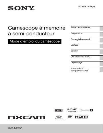 Mode d'emploi | Sony HXR NX200 Manuel utilisateur | Fixfr