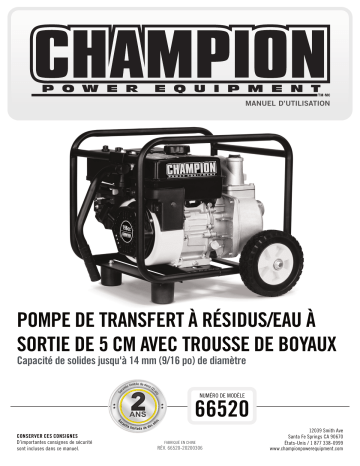 Model #66520 | Champion Power Equipment 66520 2-Inch Semi-Trash Water Pump Manuel utilisateur | Fixfr