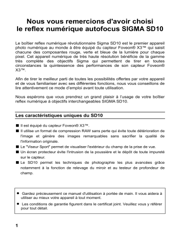 Manuel du propriétaire | Sigma SD10 Manuel utilisateur | Fixfr