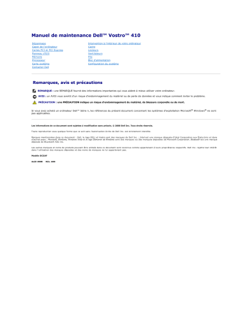 Dell Vostro 410 desktop Manuel utilisateur | Fixfr