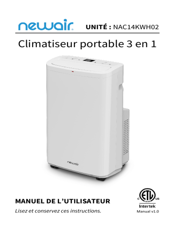 NewAir NAC14KWH02 Portable Air Conditioner, 14,000 BTUs (9,500 BTU, DOE), Cools 500 sq. ft.  Manuel utilisateur | Fixfr