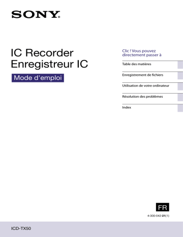 ICD TX50 | Mode d'emploi | Sony ICD-TX50 Manuel utilisateur | Fixfr