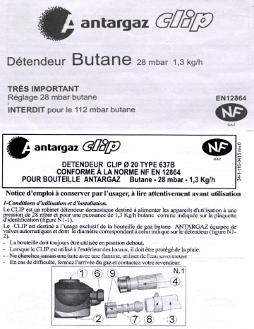 Manuel du propriétaire | ANTARGAZ DETENDEUR BUTANE CLIP Manuel utilisateur | Fixfr