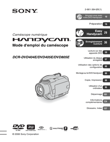 DCR-DVD404E | DCR-DVD805E | DCR DVD405E | DCR DVD805E | DCR DVD404E | Sony DCR-DVD405E Mode d'emploi | Fixfr