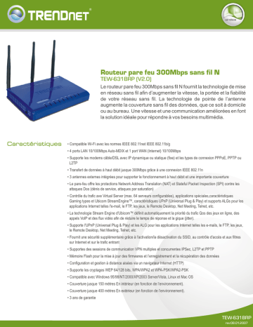 Trendnet TEW-631BRP 300Mbps Wireless N Firewall Router Fiche technique | Fixfr