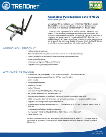 Trendnet TEW-726EC N600 Wireless Dual Band PCIe Adapter Fiche technique | Fixfr