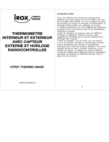 Manuel du propriétaire | Irox THERMOWAVE Manuel utilisateur | Fixfr