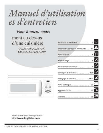 PLMVZ169HC | Manuel du propriétaire | Frigidaire GLMV169HQ Manuel utilisateur | Fixfr