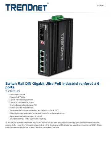 Trendnet RB-TI-UPG62 6-Port Hardened Industrial Gigabit Ultra PoE DIN-Rail Switch Fiche technique | Fixfr