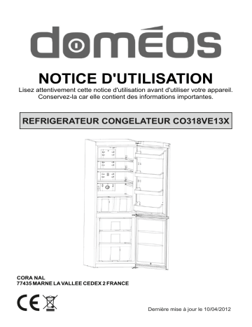 Manuel du propriétaire | Domeos CO318VE13X Réfrigérateur combiné Manuel utilisateur | Fixfr