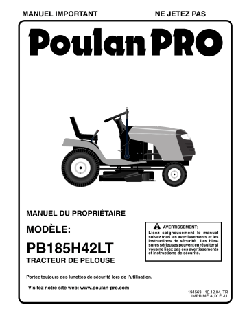 Manuel du propriétaire | Poulan PRO PB185H42LT Manuel utilisateur | Fixfr