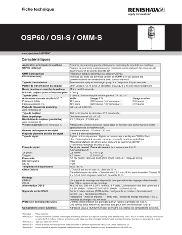 OMM-S | OSI-S | Renishaw OSP60 Manuel utilisateur | Fixfr