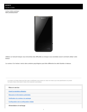 NW ZX507 | Mode d'emploi | Sony NW ZX505 Manuel utilisateur | Fixfr