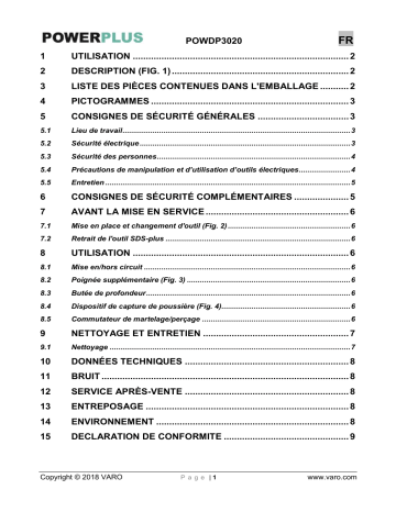 Manuel du propriétaire | Powerplus POWP3020 Manuel utilisateur | Fixfr
