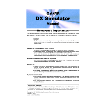 Manuel du propriétaire | Yamaha DXSIMULATOR Manuel utilisateur | Fixfr