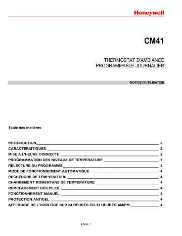 Manuel du propriétaire | Honeywell CM41 Thermostat Manuel utilisateur | Fixfr