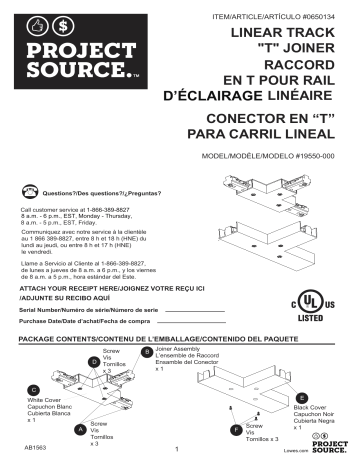 Project Source 19550-000 Linear Metal T-Connector Guide d'installation | Fixfr