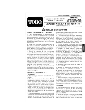 Toro Lawnmower Walk Behind Mower Manuel utilisateur | Fixfr