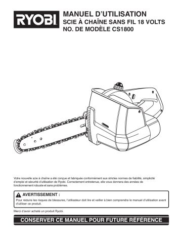 Manuel du propriétaire | Ryobi CS1800 Manuel utilisateur | Fixfr