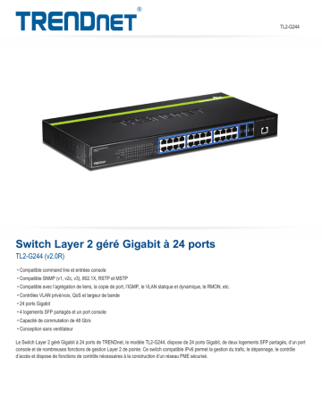 Trendnet TL2-G244 24-Port Gigabit Managed Layer 2 Switch Fiche technique | Fixfr