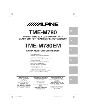 Manuel du propriétaire | Alpine TME-M780 Manuel utilisateur | Fixfr