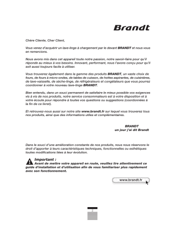 WFK2248X | Manuel du propriétaire | Brandt WFK2248F Manuel utilisateur | Fixfr