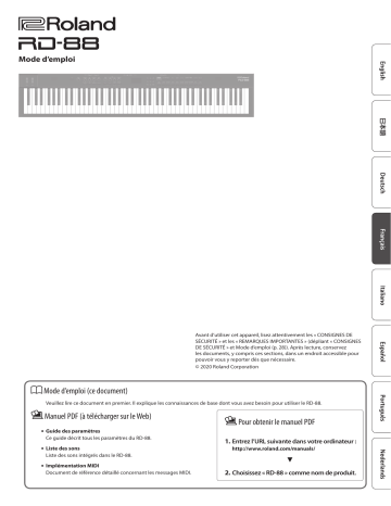 Roland RD-88 Sahne Piyanosu Manuel du propriétaire | Fixfr