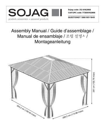 312-9162868 | Sojag 10 ft. D x 12 ft. W Verona Aluminum Gazebo in Dark Gray with 2-Track System, UV-Protected Roof, and Mosquito Netting Guide d'installation | Fixfr
