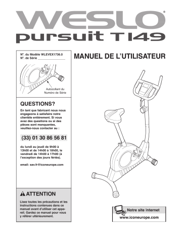 WLEVEX1736.0 | Weslo Pursuit T 149 Bike Manuel utilisateur | Fixfr