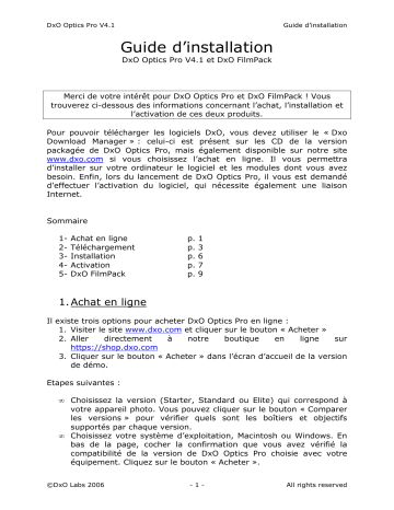 Mode d'emploi | DxO Optics Pro v4.1 Manuel utilisateur | Fixfr