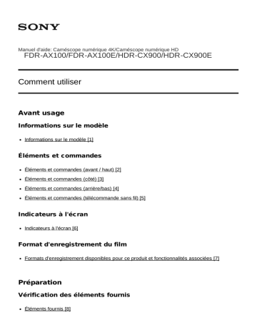 FDR AX100 | FDR AX100E | HDR-CX900E | Sony HDR CX900E Manuel utilisateur | Fixfr