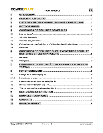 Manuel du propriétaire | Powerplus POWX0090LI - LED LIGHT Manuel utilisateur | Fixfr