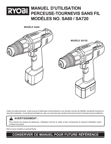 Manuel du propriétaire | Ryobi SA60 Manuel utilisateur | Fixfr