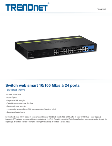 Trendnet TEG-424WS 24-Port 10/100 Mbps Web Smart Switch Fiche technique | Fixfr