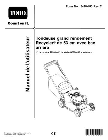 Toro 53cm Heavy-Duty Recycler/Rear Bagger Lawn Mower Walk Behind Mower Manuel utilisateur | Fixfr