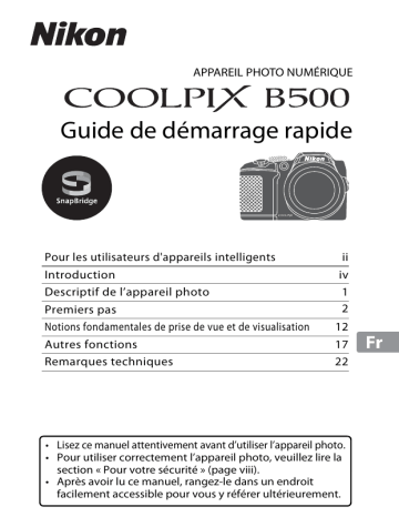 Guide de démarrage rapide | Nikon COOLPIX B500 Manuel utilisateur | Fixfr