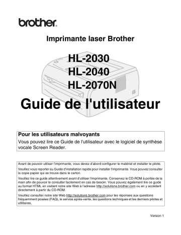 Manuel du propriétaire | Brother HL2070N Manuel utilisateur | Fixfr