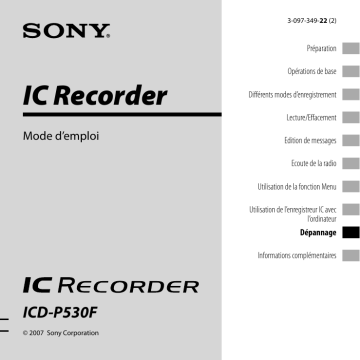 ICD P530F | Sony ICD-P530F Mode d'emploi | Fixfr