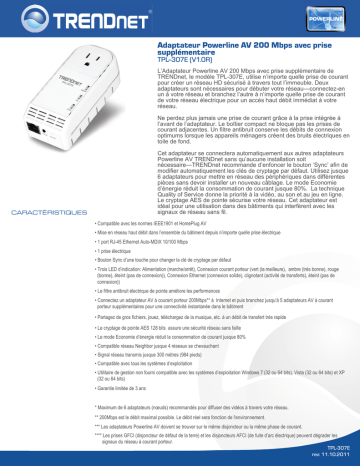 Trendnet TPL-307E 200Mbps Powerline AV Adapter Fiche technique | Fixfr