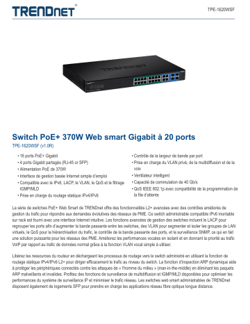 Trendnet TPE-1620WSF 20-Port Gigabit Web Smart 370W PoE+ Switch Fiche technique | Fixfr