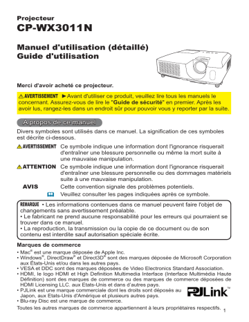 Manuel du propriétaire | Hitachi CP-WX3011 Manuel utilisateur | Fixfr