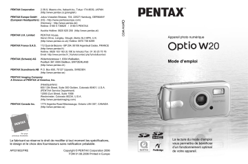 Pentax Série Optio W20 Mode d'emploi | Fixfr