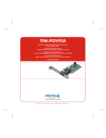 Trendnet TFM-PCIV92A 56K (V.92) High Speed Internal PCI Data/Fax/TAM Modem Manuel utilisateur | Fixfr