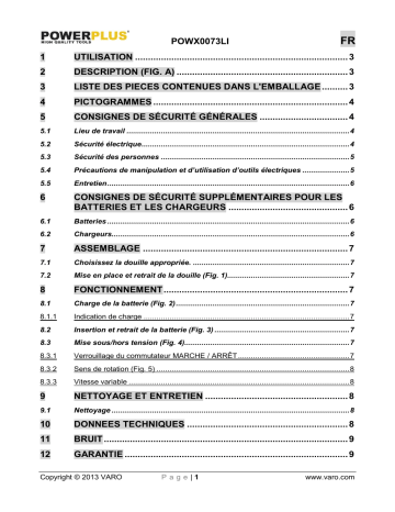 Manuel du propriétaire | Powerplus POWX0073LI Manuel utilisateur | Fixfr