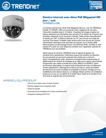 RB-TV-IP262PI | Trendnet TV-IP262PI Megapixel HD PoE Day/Night Dome Network Camera Fiche technique | Fixfr