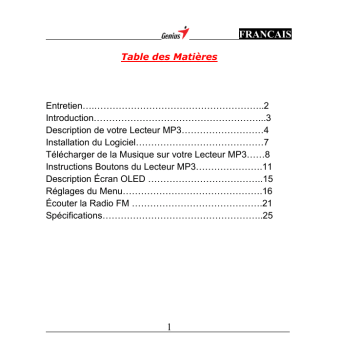 Manuel du propriétaire | Genius MP3-DJ VIVID Manuel utilisateur | Fixfr
