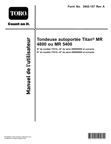 Titan MR 5400 Riding Mower | Toro Titan MR 4800 Riding Mower Riding Product Manuel utilisateur | Fixfr